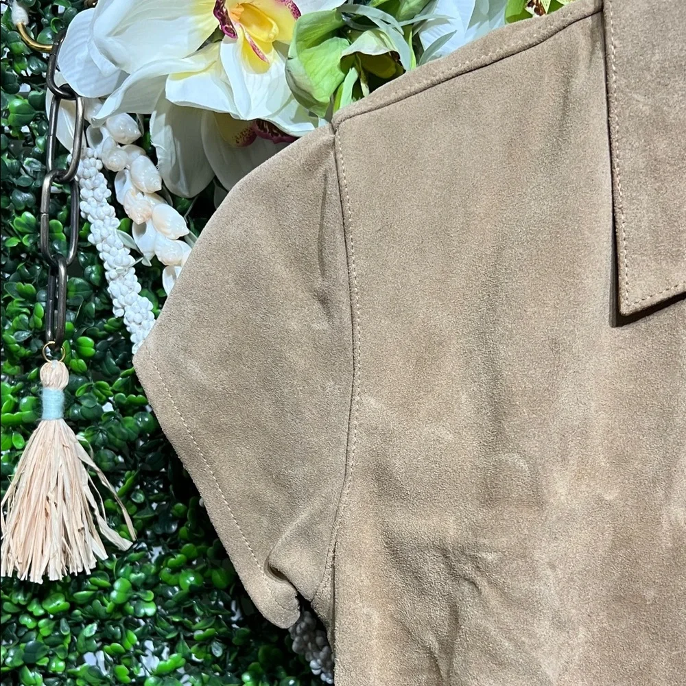 VTG Banana Republic Brown Leather Short Sleeve Midi Button Down Belted Dress-XS - Picture 4 of 6
